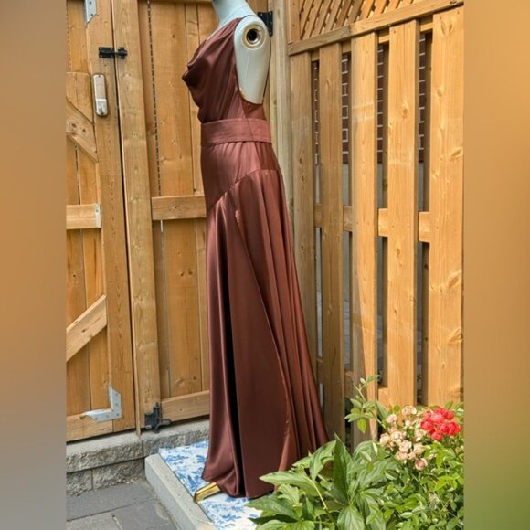 🆕 BRONX & BANCO 🧿 NWOT Leo Chocolate Brown Silk-Blend Maxi Dress, Sz L US 8 - Picture 6 of 16